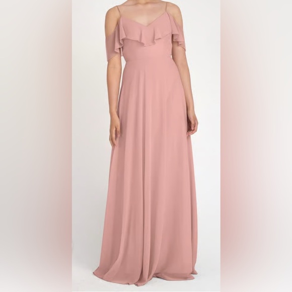 Jenny Yoo Pink Ruffled Tiered Gown - Picture 1 of 6